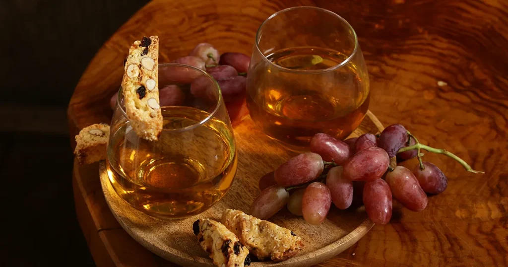 Ice wine with shortbread and grapes